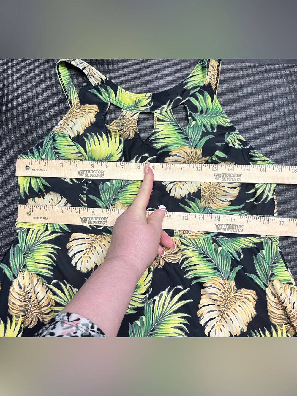 SEPTANGLE Tropical Leaf Halter & KEYHOLES Tankini Top - Black, Green & Yellow - Picture 8 of 12